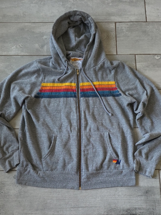 Aviator Nation Tops - Aviator Nation Gray Zip-Up 5-Stripe Hoodie